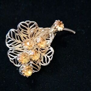 1960s Bouquet Brooch With Topaz Rhinestones